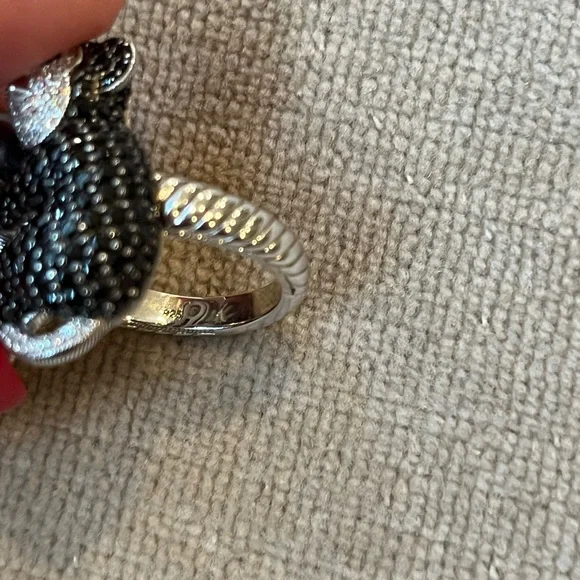 Sterling Silver Black Spinel Monkey Ring Size 7